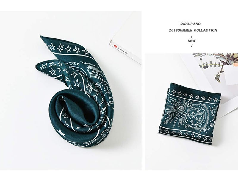 MEISEE Pure Natural Mulberry Silk Scarfs Women Small Square Scarf 21" x 21" Breathable Lightweight Neckerchief Printed Headscarf (green-10) - Image 3
